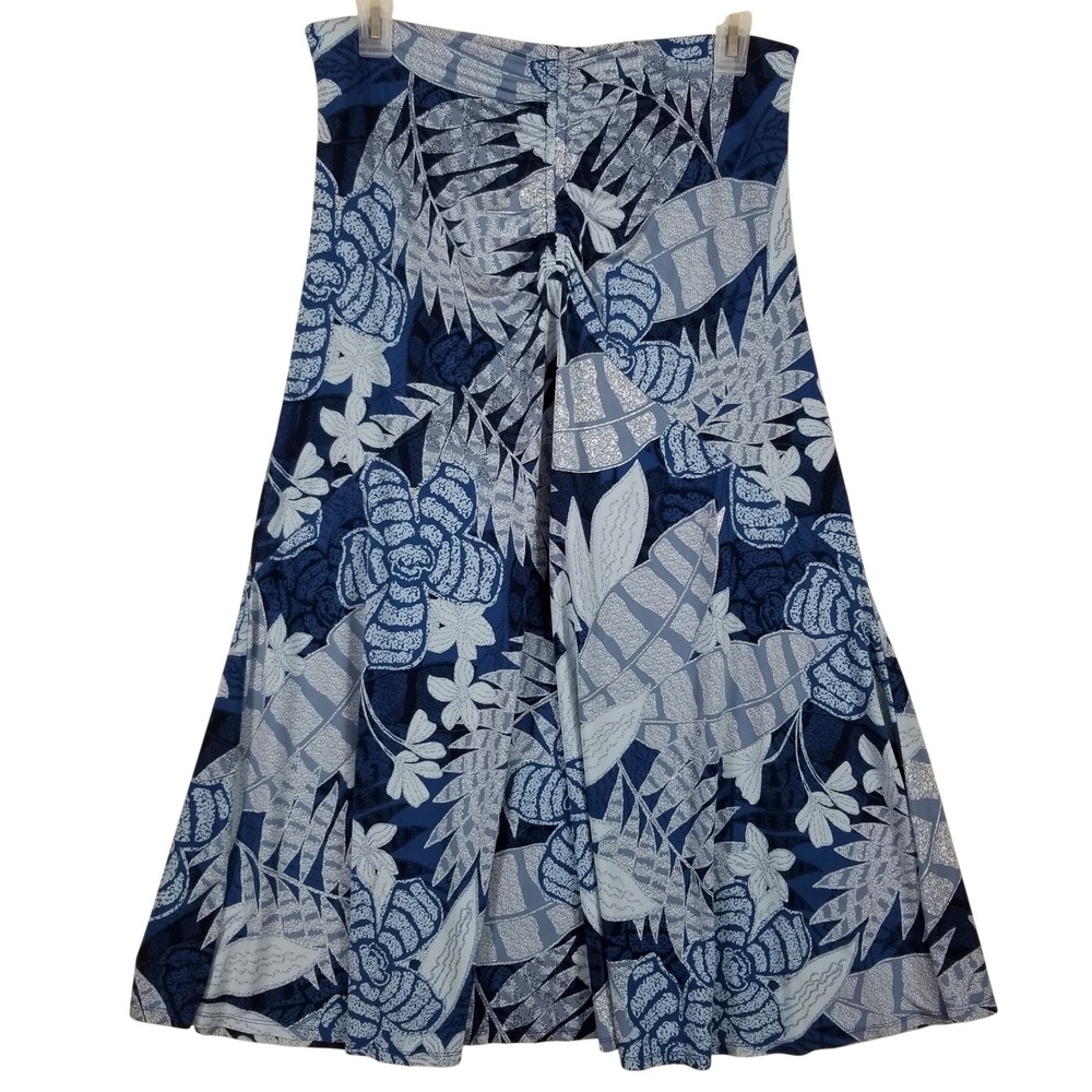 White House Black Market Blue Tropical Floral Ruched‎ Midi Skirt Womens XL
